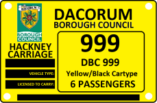 Hackney carriage licence plate example 1